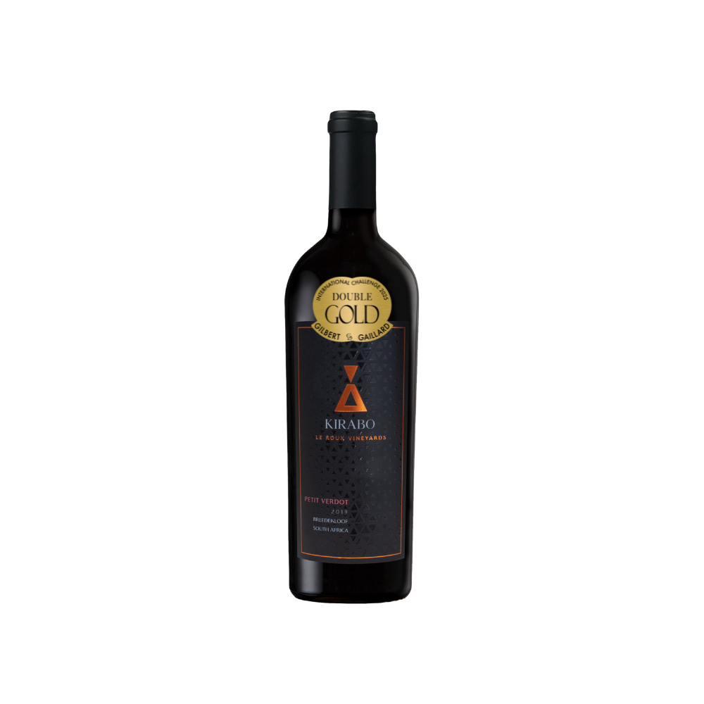Kirabo Petit Verdot Double Gold Kirabo's Petit Verdot 2023 with a sticker of the double gold Gilbert and Gaillard.